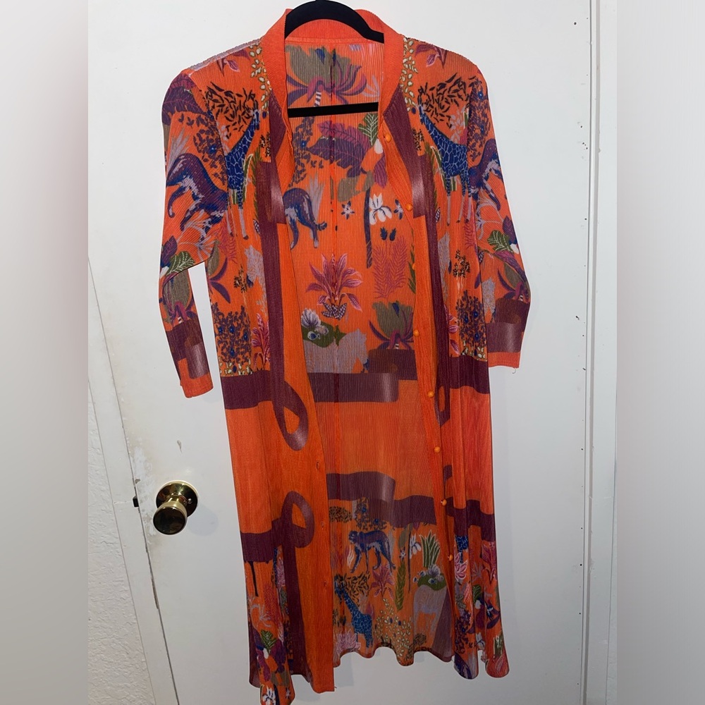 Vibrant Orange and Purple button Down Maxi Dress Duster